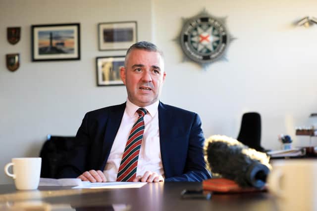 Liam Kelly, chairman of the Police Federation for Northern Ireland (PFNI), speaking at their offices in Garnerville, Belfast, where he has expressed his concerns about the budgetary position the PSNI is in, and that officers have been left in a frustrating position waiting for a pay award without a government in place at Stormont to approve it