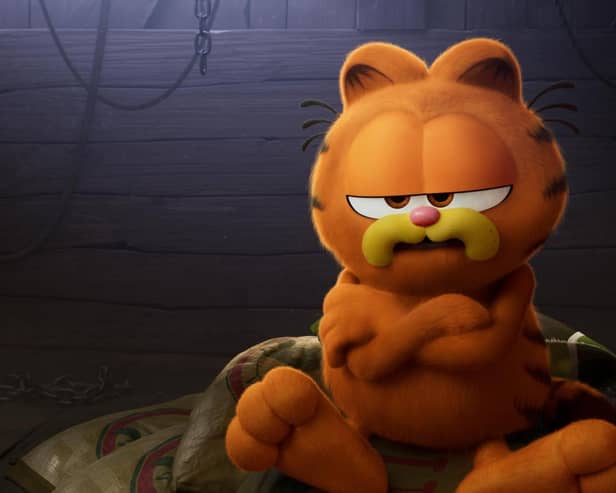 Garfield is voiced by Chris Pratt in The Garfield Movie