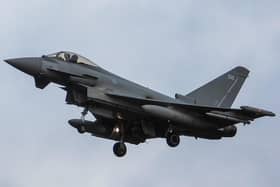 One of four RAf Typhoon jets seen at Aldergrove on 4 November 2022.