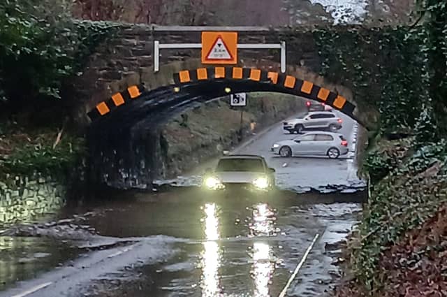 This car travelled tentatively through the flooding at Clandeboye in Co Down as others behind it turned back on Saturday morning. Pic by Ben Lowry on January 17 2026