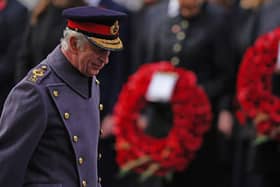 King Charles III during the Remembrance Sunday service at the Cenotaph in London. Picture date: Sunday November 13, 2022