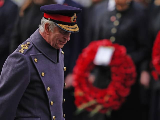 King Charles III during the Remembrance Sunday service at the Cenotaph in London. Picture date: Sunday November 13, 2022