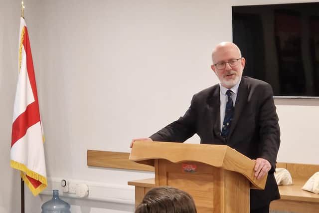 Lord Godson delivering the David Brewster Memorial Lecture at Limavady on Monday April 8 2024