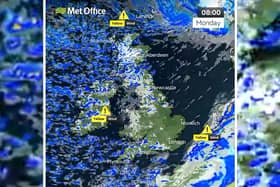Met Office map of Storm Isha passing over the British Isles on Monday