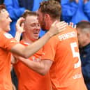 Blackpool's Shayne Lavery is congratulated on scoring his team’s first goal vs Burton Albion