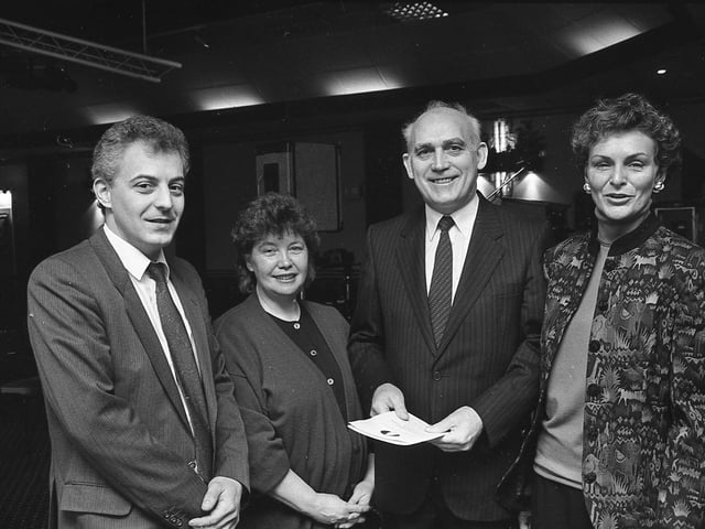 Dr Samuel Keilty, second from right, senior consultant anaesthetist at the Royal Belfast Hospital for Sick Children, who chaired the opening sessions of the Multidisciplinary National Pediatric Trauma Conference at the Glenavna House Hotel, Newtownabbey, at the end of February 1992. He is pictured with Dr Robert Taylor, left, Sister Fay Bond, organiser of the conference, and Dr Tess Gallagher, consultant anaesthetist at the Royal Belfast Hospital for Sick Children. Picture: News Letter archives