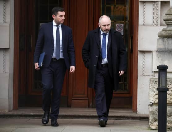 Former Sub-Postmaster Lee Williamson (right) attends the Court of Appeal with his solicitor Michael Madden regarding his conviction related to the Post Office IT scandal.