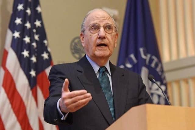 Senator George Mitchell addresses the GFA @ 25 Conference at Queen's University Belfast