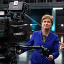 First Minister Nicola Sturgeon views a camera during her visit to BBC Studioworks in Glasgow. Picture date: Monday January 30, 2023.