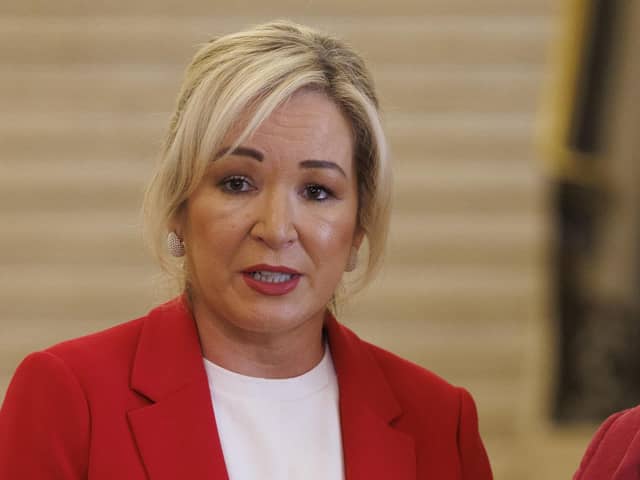First Minister Michelle O'Neill speaking during a press conference in The Great Hall of Parliament Buildings at Stormont, Belfast, today. Picture: Liam McBurney/PA Wire