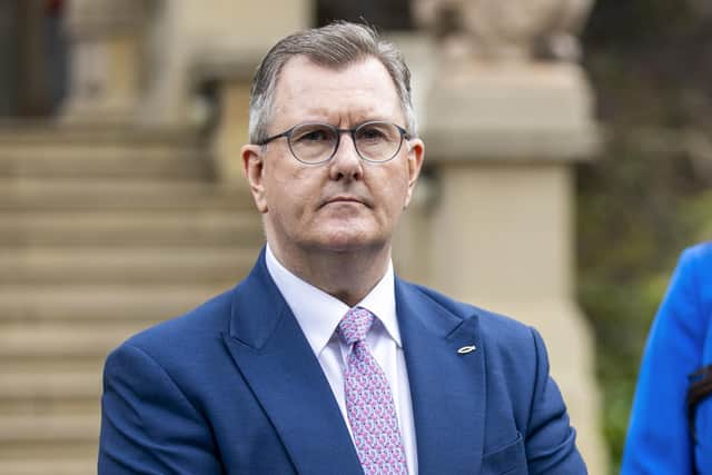 DUP leader Sir Jeffrey Donaldson says his party won't be 'deflected by off stage noises'. Photo: Liam McBurney/PA Wire