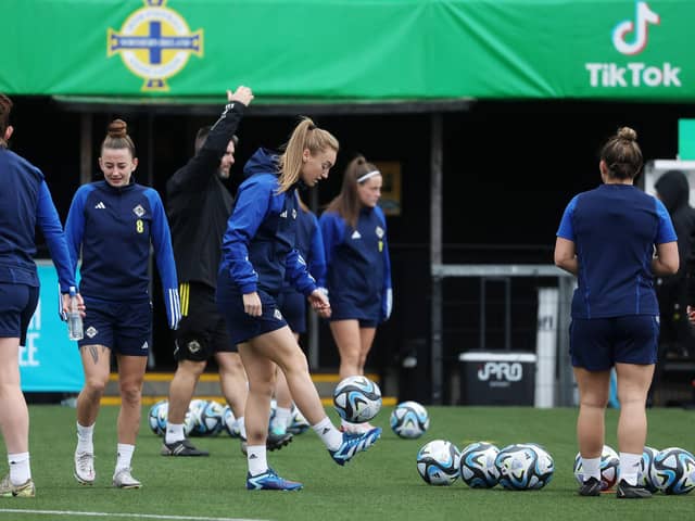 Northern Ireland players training at Seaview ahead of the UEFA Women's Nations League clash with Hungary. (Photo by Jonathan Porter/PressEye)