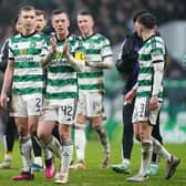 Celtic's Callum McGregor (centre) applauds the fans after the final whistle of the cinch Premiership match at Celtic Park, Glasgow