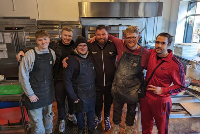 Matt Davies-Binge, also known as ‘Food Review Club’ pictured with Peter Thompson and the gang at Flout! during a recent visit to Northern Ireland
