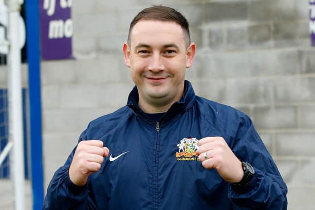Gary McAlister celebrates after Glenavon defeated Carrick Rangers. PIC: Alan Weir/Pacemaker Press