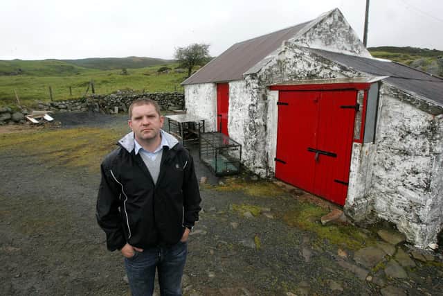 Sammy Heenan, at his remote farm in the hills around Leitrim, near Castlewellan where his father was murdered by the IRA when he was 12, leaving him orphaned.