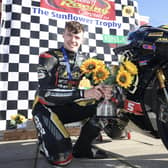 Richard Kerr celebrates winning the Sunflower Trophy race on the AMD Motorsport Honda at Bishopscourt on Saturday. Picture: Stephen Davison