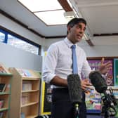 Prime Minister Rishi Sunak speaking to media as he visits Glencraig Integrated Primary School in Holywood, Co Down, during his trip to Northern Ireland
