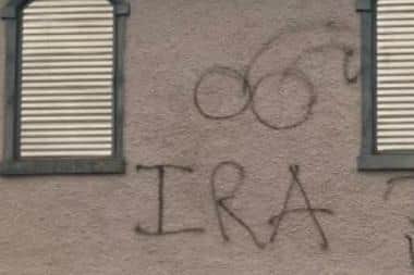 The graffiti on the south Armagh Orange hall that was placed overnight.