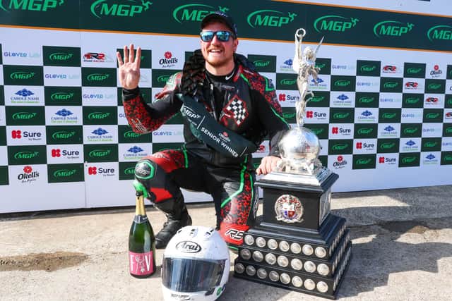 Scotland's Johnny Stewart made history at the Manx Grand Prix after claiming a four-timer with victory in the Okell's Senior finale on Monday. (Photo by Callum Staley/Pacemaker Press)