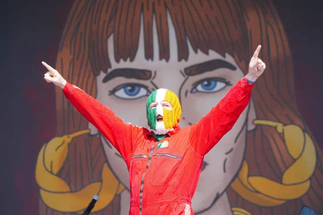 Kneecap's DJ Provai, aka 38-year-old James John O'Dochartaigh, performing on the West Holts Stage during the Glastonbury Festival. Photo: Ben Birchall/PA Wire