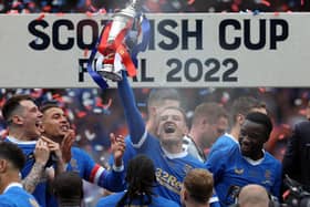 Rangers' Steven Davis celebrates winning the Scottish Cup following victory over Hearts at Hampden Park on May 21, 2022 in Glasgow. (Photo by Ian MacNicol/Getty Images)