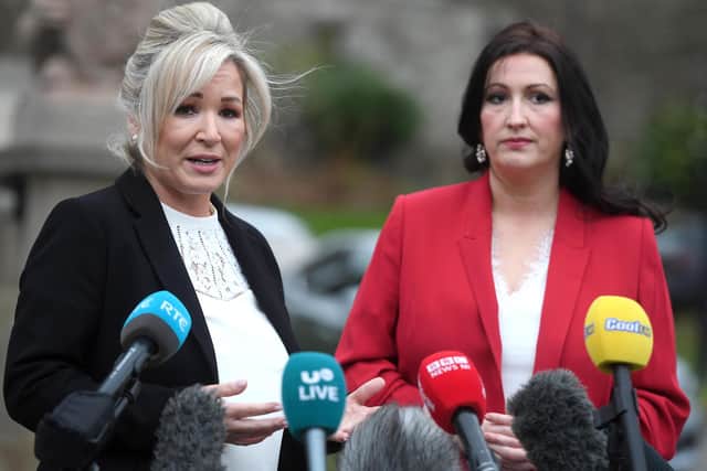 First Minister Michelle O'Neill (left) and Deputy First Minister Emma Little-Pengelly, Monday February 5, 2024