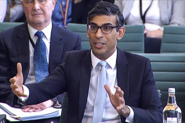 Prime Minister Rishi Sunak, gesturing as he answers questions by members of the Parliament of the Liaison Committee on Tuesday 28 March 2023.