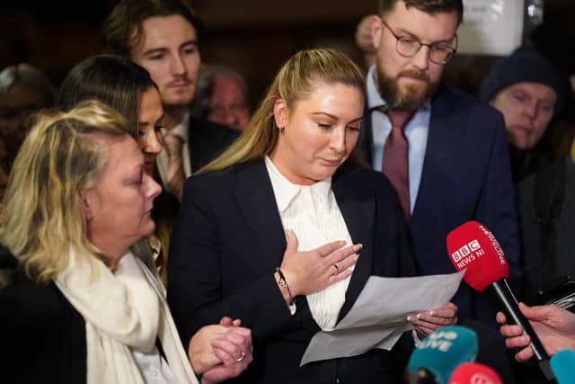 Nikita Hand, who is also known as Nikita Ni Laimhin, speaking to the media outside the High Court in Dublin after the personal injury case against Conor McGregor