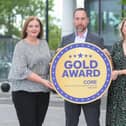 Allstate NI awarded Gold CORE accreditation for responsible business leadership from Business in the Community. Pictured are business engagement coordinator at Allstate NI Bernadette Haughey, vice president and managing director at Allstate NI Stephen McKeown and travel manager at Allstate NI Gillian Hinds