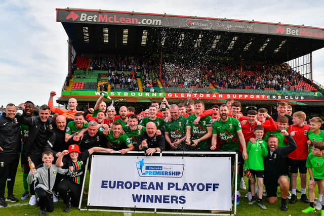 Glentoran celebrate after securing their spot in Europe for next season