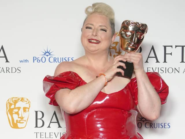 Siobhan McSweeney with the award for Female Performance in a Comedy Programme, for 'Derry Girls', at the Bafta Television Awards 2023 at the Royal Festival Hall, London