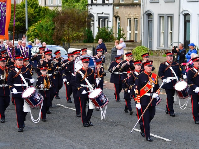 The Twelfth celebrations in Coleraine, hosted by Macosquin District LOL No. 8 parade though the town. Visiting districts to Coleraine include City of Londonderry Grand Orange Lodge; Coleraine District LOL No. 2; and Limavady District LOL No. 6.