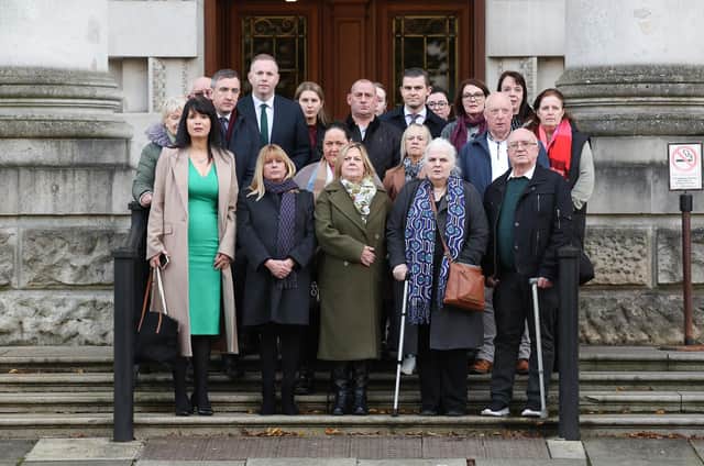 Victims, legal representatives and supporters at the High Court in Belfast at an earlier hearing. Picture by Jonathan Porter/PressEye