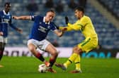 Rangers’ Thelo Aasgaard (left) up against Ludogorets’ Ivaylo Chochev at Ibrox. (Photo by Andrew Milligan/PA Wire)