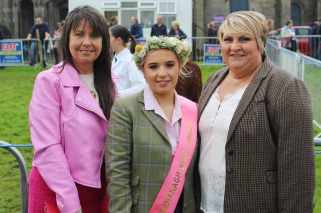 Samantha Hamilton (centre), the Queen of Fermanagh Show 2023, with her mother Viola (right) and Geraldine Nelson from Belfast