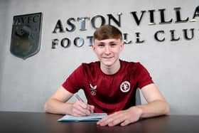 Calum Moreland after signing his first professional contract at Aston Villa. PIC: AVFC