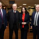 DUP leader Gavin Robinson, Shadow Secretary of State Hilary Benn, deputy First Minister Emma Little Pengelly and education minister Paul Givan at a party breakfast event in Lagan Valley.