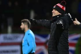 Crusaders manager Stephen Baxter during Monday evening’s game at The Oval in Belfast.