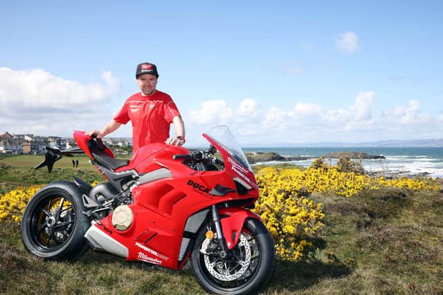Alastair Seeley on the north coast yesterday after confirming he will ride a Ducati V2 Supersport machine at the NW200. Seeley is pictured here with a Ducati V4R