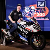 Alastair Seeley with the TAS Racing SYNETIQ BMW Superstock machine he is set to ride at the fonaCAB and Nicholl Oils North West 200 in May.