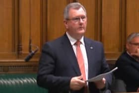 Sir Jeffrey Donaldson, seen speaking recently in the House of Commons debate on the 'humble address’ to the king about NI’s constitutional status, was the subject of verbal abuse while boarding a plane at Heathrow, according to a DUP source
