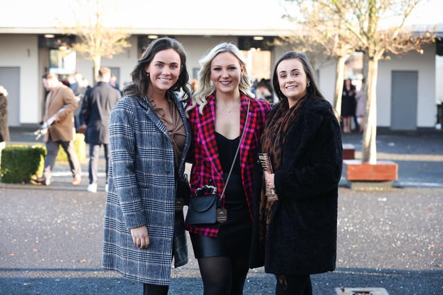Claire McAnerney, Jessica Davison and Emily Dunne pictured at the Metcollect Boxing Day Race meeting at Down Royal Racecourse