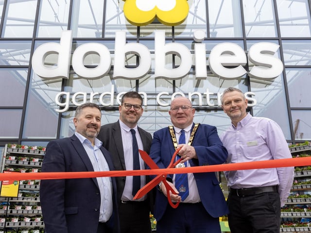 Mayor of Antrim and Newtownabbey Borough Council, councillor Neil Kelly was joined by Dobbies Antrim general manager, Ken Ferguson, and operations manager, Jenny Campbell, alongside The Junction Centre director, Chris Flynn at the special reopening