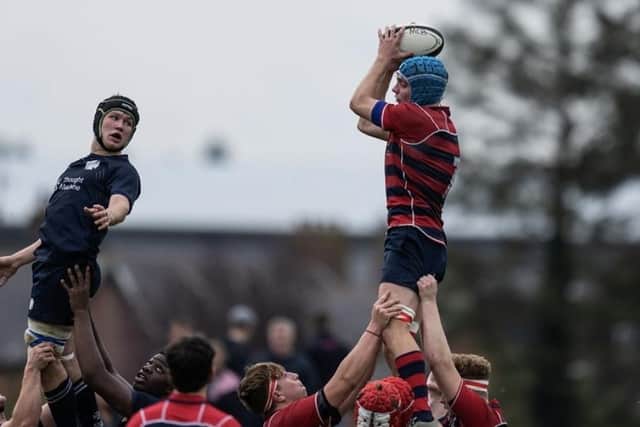 Ballymena Academy 1st XV captain Stevie Bristow seizing the ball in the line out. The dedicated player will not be able to play with his team mates in the Ulster Schools Cup final due to a career ending injury.