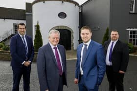 Pictured are Eugene and Eddie McKeever of McKeever Hotels with Ulster Bank’s Richard Lusty and Andy Tew outside the the four star Dunadry Hotel and Gardens in Antrim
