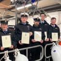 Coxswain Gerry McConkey, mechanic Shane Rice and crew members Lochlainn Leneghan, Declan McClelland, Karl Brannigan and Declan Barry have all received a framed RNLI Chief Executive commendation for their efforts that saw them launch their all-weather lifeboat and go to sea for 10 hours in weather conditions that deteriorated to gale force 9 winds and rough seas.