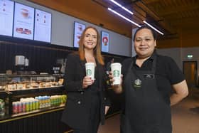 CastleCourt Centre manager, Leona Barr is pictured with Allain De Guzman, store manager at Starbucks, CastleCourt.