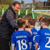 Glentoran manager Duncan Ferguson enjoying a coaching session with under 13s from the Oval club, Dundela and Dungoyne. (Photo by Glentoran FC)