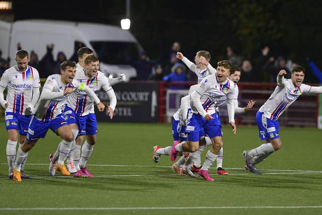 Linfield celebrate their BetMcLean Cup win over Larne at Inver Park
